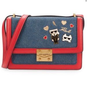 Karl lagerfeld Corrine red and denim cross body purse bag